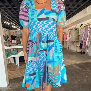 Abstract Dress Puff Sleeve